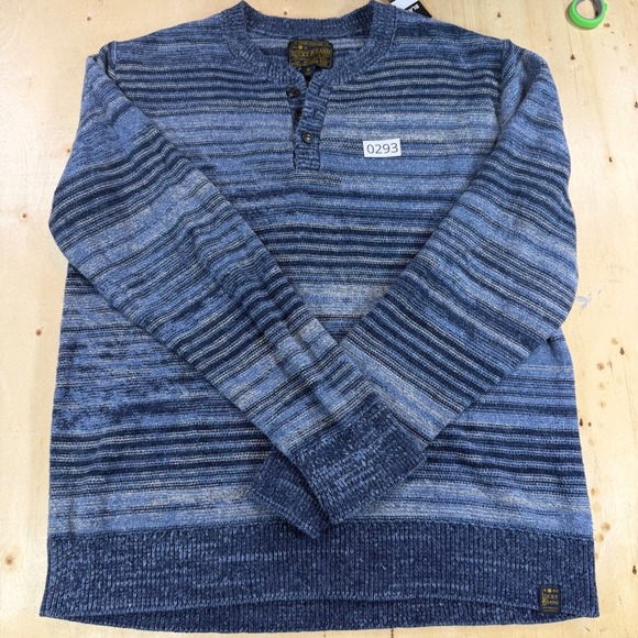 Lucky Brand Other - Lucky Brand Mens Medium Space Dye Striped Henley Sweater Blue Cotton Knit